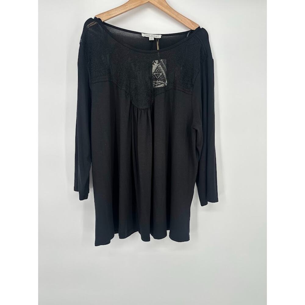 Green Envelope Womens Black Drapey Lace Mix Top Rayon Spandex Size 1X Minimalist